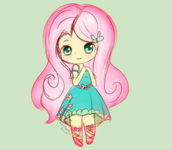 Size: 800x700 | Tagged: safe, artist:electricshine, fluttershy, equestria girls, equestria girls series, g4, chibi, clothes, cute, female, looking at you, shyabetes, simple background, smiling, solo