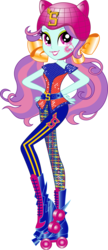 Size: 4803x11104 | Tagged: safe, artist:sugar-loop, sunny flare, equestria girls, g4, my little pony equestria girls: friendship games, official, absurd resolution, box art, clothes, female, helmet, looking at you, roller derby, roller skates, simple background, smiling, solo, sporty style, transparent background, vector
