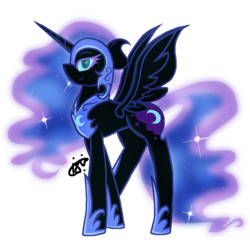 Size: 937x920 | Tagged: safe, artist:gallantserver, nightmare moon, alicorn, pony, g4, concave belly, ethereal mane, female, looking at you, mare, simple background, solo, starry mane, transparent background