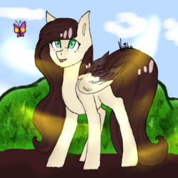 Size: 572x573 | Tagged: safe, artist:nyokoart, oc, oc only, oc:akemi fly, butterfly, pegasus, pony, colored wings, colored wingtips, female, looking up, mare, solo