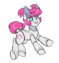 Size: 780x835 | Tagged: safe, artist:php172, oc, oc only, oc:miu bot, pony, robot, robot pony, female, looking at you, mare, power button, running, simple background, solo, tongue out, transparent background
