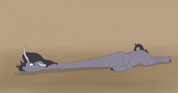 Size: 1280x673 | Tagged: safe, artist:astr0zone, oleander (tfh), classical unicorn, pony, unicorn, them's fightin' herds, cloven hooves, community related, curved horn, female, horn, impossibly long neck, leonine tail, long neck, lying down, necc, prone, solo, unshorn fetlocks