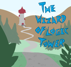 Size: 640x600 | Tagged: safe, artist:ficficponyfic, cyoa:the wizard of logic tower, comic, cover art, cyoa, no pony, story included, title card, tower