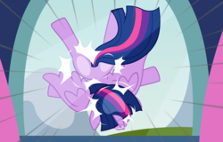 Size: 4772x3058 | Tagged: safe, artist:badumsquish, derpibooru exclusive, twilight sparkle, alicorn, pony, g4, action pose, against glass, behaving like a bird, butt, crash, crashlight, curtains, female, floppy ears, glass, i can't believe it's not hasbro studios, majestic as fuck, mare, plot, purple smart, show accurate, silly, silly pony, solo, speed lines, spread wings, twibutt, twilight sparkle (alicorn), twilight's castle, window, wings