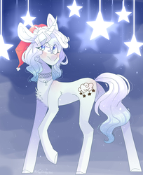 Size: 2815x3456 | Tagged: safe, artist:erinartista, oc, oc only, pony, unicorn, christmas, female, hat, high res, holiday, mare, santa hat, solo
