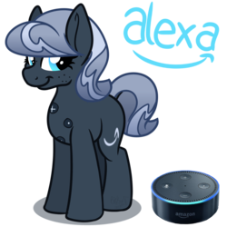 Size: 1027x1028 | Tagged: safe, artist:binkyt11, oc, oc only, oc:alexa, earth pony, pony, alexa, amazon echo, amazon.com, badumsquish approved, female, freckles, mare, ponified, simple background, smiling, solo, speaker, transparent background