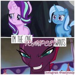 Size: 480x480 | Tagged: safe, edit, edited screencap, screencap, starlight glimmer, tempest shadow, trixie, g4, my little pony: the movie, instagram