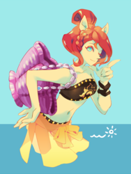 Size: 600x800 | Tagged: safe, artist:s0901, sunset shimmer, equestria girls, equestria girls specials, g4, my little pony equestria girls: better together, my little pony equestria girls: forgotten friendship, belly button, clam, clothes, colored pupils, female, looking at you, midriff, one eye closed, pony ears, purse, sarong, solo, summer sunset, swimsuit, water, wink