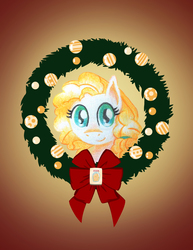 Size: 2550x3300 | Tagged: safe, artist:flutterluv, pear butter, earth pony, pony, g4, bust, christmas wreath, female, flower, high res, mare, portrait, smiling, solo, wreath