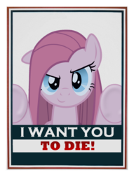 Size: 762x996 | Tagged: safe, artist:slb94, pinkie pie, g4, death threat, duckery in the comments, hate, hatred, looking at you, pinkamena diane pie, poster, propaganda, reaction image, this will end in cupcakes