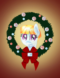 Size: 2550x3300 | Tagged: safe, artist:flutterluv, windy whistles, pegasus, pony, g4, bust, christmas wreath, female, grin, high res, mare, portrait, smiling, solo, wreath