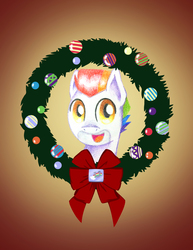 Size: 2550x3300 | Tagged: safe, artist:flutterluv, bow hothoof, pegasus, pony, g4, bust, christmas wreath, high res, male, portrait, smiling, solo, stallion, wreath