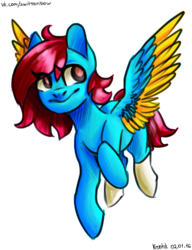 Size: 2578x3358 | Tagged: safe, artist:krotik, oc, oc only, pegasus, pony, flying, high res, smiling, solo