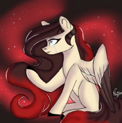 Size: 555x559 | Tagged: safe, artist:nyokoart, oc, oc only, oc:akemi fly, pegasus, pony, abstract background, colored hooves, colored wings, colored wingtips, crying, female, mare, solo, spread wings, unshorn fetlocks, wings