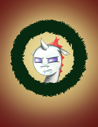Size: 2550x3300 | Tagged: safe, artist:flutterluv, pharynx, changeling, g4, bust, christmas wreath, high res, portrait, sneer, solo, wreath