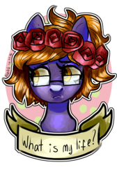 Size: 2068x3071 | Tagged: safe, artist:krotik, oc, oc only, pony, bust, existentialism, floral head wreath, flower, frown, glasses, high res, old banner, rose, simple background, transparent background