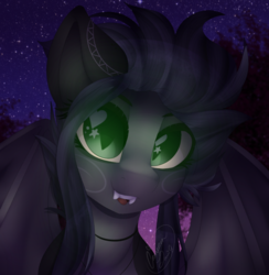 Size: 817x836 | Tagged: safe, artist:jacobdawz, oc, oc only, bat pony, pony, bat pony oc, fangs, female, glowing eyes, mare, solo