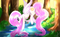 Size: 2880x1800 | Tagged: safe, artist:zomixnu, princess celestia, alicorn, pony, g4, female, flying, mare, pink hair, pink-mane celestia, solo, young celestia