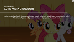 Size: 2208x1242 | Tagged: safe, apple bloom, scootaloo, sweetie belle, earth pony, pegasus, pony, unicorn, g4, official, cutie mark crusaders, grammar error, horn, website, you had one job