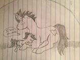 Size: 157x118 | Tagged: safe, oc, oc only, oc:maverick, pony, adoption, crying, dialogue, duo, grayscale, lined paper, love, monochrome, picture for breezies, traditional art