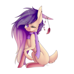 Size: 800x800 | Tagged: safe, artist:hyshyy, oc, oc only, oc:dawn fallow, pony, deer tail, female, mare, one eye closed, simple background, solo, transparent background, wink