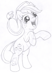 Size: 1355x1891 | Tagged: safe, artist:aafh, applejack, earth pony, pony, g4, female, monochrome, rearing, solo, traditional art