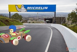 Size: 798x532 | Tagged: safe, artist:didgereethebrony, apple bloom, earth pony, pony, g4, the cart before the ponies, australia, bathurst, car, irl, mount panorama, photo, ponies in real life, race track, racecar, racing