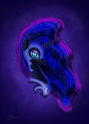 Size: 1500x2100 | Tagged: safe, artist:nightpaint12, nightmare moon, alicorn, pony, g4, bust, female, portrait, smiling, solo