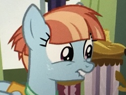 Size: 4032x3024 | Tagged: safe, screencap, windy whistles, pony, g4, parental glideance, cropped, female, lip bite, solo