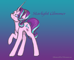 Size: 1391x1129 | Tagged: safe, artist:shatteredice3, starlight glimmer, pony, unicorn, g4, female, gradient background, looking at you, raised hoof, smug, solo