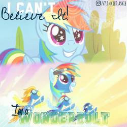 Size: 1080x1080 | Tagged: safe, artist:p.inkied.ashie, edit, edited screencap, screencap, rainbow dash, soarin', spitfire, pony, g4, newbie dash, clothes, instagram, starry eyes, uniform, wingding eyes, wonderbolts uniform