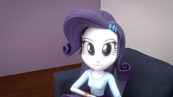 Size: 1280x720 | Tagged: safe, alternate version, artist:rare-fashions15, rarity, equestria girls, g4, 3d, blender, bracelet, clothes, couch, cute, female, looking at you, raribetes, sitting, solo