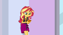 Size: 1280x720 | Tagged: safe, screencap, sunset shimmer, a fine line, equestria girls, equestria girls series, g4, against wall, cellphone, clothes, female, mall, phone, smartphone, solo, waiting
