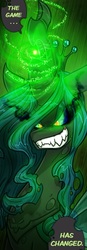 Size: 450x1293 | Tagged: safe, artist:dracojayproduct, edit, queen chrysalis, changeling, changeling queen, comic:lunar isolation, g4, comic, dark magic, female, magic, sombra eyes