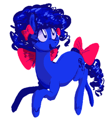 Size: 841x912 | Tagged: safe, artist:burrburro, oc, oc only, oc:minusmensch, earth pony, pony, bow, curly mane, hair bow, limited palette, needs more saturation, pixel-crisp art, smiling, solo, tail bow