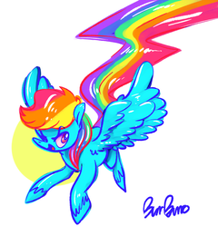 Size: 1176x1225 | Tagged: safe, artist:burrburro, rainbow dash, pegasus, pony, g4, female, flying, needs more saturation, rainbow trail, smiling, solo