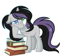 Size: 1024x936 | Tagged: safe, artist:sapiira, oc, oc only, oc:annika, pony, unicorn, book, female, heterochromia, mare, simple background, solo, transparent background