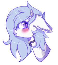 Size: 1907x2143 | Tagged: safe, artist:honeybbear, oc, oc only, oc:rin, pony, bell, bell collar, blushing, bust, collar, female, heart eyes, horns, mare, portrait, simple background, solo, transparent background, wingding eyes