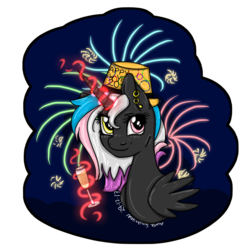 Size: 1024x1024 | Tagged: safe, artist:aurasinchaser, oc, oc only, oc:flaming rainbow, alicorn, pony, alcohol, champagne, female, fireworks, magic, mare, new year, simple background, solo, transparent background, wine