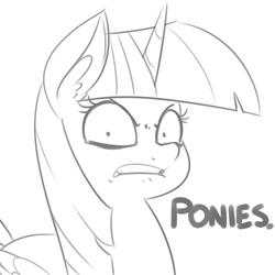 Size: 500x500 | Tagged: source needed, safe, artist:reiduran, twilight sparkle, alicorn, pony, g4, dialogue, disgusted, female, grayscale, looking at you, mare, monochrome, sneer, solo, twilight sparkle (alicorn)