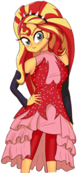 Size: 1401x3000 | Tagged: safe, artist:nin10ja, sunset shimmer, equestria girls, equestria girls specials, g4, my little pony equestria girls: better together, my little pony equestria girls: forgotten friendship, alternate hairstyle, clothes, cute, dress, female, hand on hip, headband, simple background, solo, super ponied up, transparent background