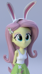 Size: 1440x2560 | Tagged: safe, artist:creatorofpony, artist:efk-san, fluttershy, equestria girls, g4, 3d, blender, bunny ears, clothes, cropped, cute, female, hands behind back, shyabetes, smiling, solo