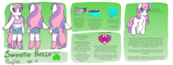 Size: 5520x2080 | Tagged: safe, artist:synnibear03, sweetie belle, oc, oc:ponytale sweetie belle, pony, unicorn, anthro, comic:ponytale, g4, alternate universe, belly button, chest fluff, female, midriff, reference sheet, solo, undertale, water magic