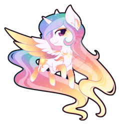 Size: 750x789 | Tagged: safe, artist:fuyusfox, princess celestia, alicorn, pony, chibi, colored wings, ethereal mane, female, gradient hooves, gradient mane, gradient wings, looking at you, mare, rainbow power, rainbow power-ified, simple background, solo, starry mane, starry wings, transparent background