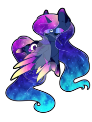 Size: 750x1000 | Tagged: safe, artist:fuyusfox, princess luna, alicorn, pony, colored wings, ethereal mane, female, galaxy mane, gradient hooves, gradient wings, mare, rainbow power, rainbow power-ified, simple background, solo, starry wings, transparent background, watermark