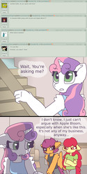 Size: 2124x4240 | Tagged: safe, artist:synnibear03, apple bloom, scootaloo, sweetie belle, oc, oc:ponytale apple bloom, oc:ponytale scootaloo, oc:ponytale sweetie belle, anthro, comic:ponytale, g4, cutie mark crusaders