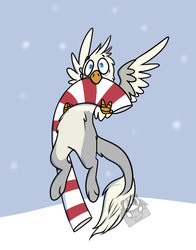 Size: 395x504 | Tagged: safe, artist:lilsunshinesam, oc, oc only, oc:der, griffon, candy, candy cane, food, male, micro, snow, solo