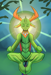 Size: 1024x1487 | Tagged: safe, artist:double-zr-tap, thorax, changedling, changeling, g4, eyes closed, king thorax, lotus position, male, meditating, solo
