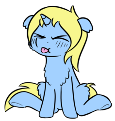 Size: 884x932 | Tagged: safe, oc, oc only, oc:art's desire, pony, unicorn, :p, chest fluff, cute, eyes closed, female, filly, fluffy, silly, simple background, tongue out, transparent background