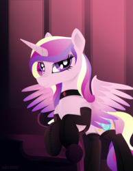 Size: 1466x1886 | Tagged: safe, artist:pedrohander, princess cadance, alicorn, pony, g4, clothes, collar, female, missing accessory, socks, solo, spread wings, wings